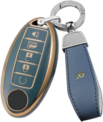 Vista 12 de ontto Protector de llavero de automóvil de 5 botones con llavero de TPU suave, borde dorado, guante para llaves Infiniti JX35 Q50 Q60 QX56 QX60 QX80