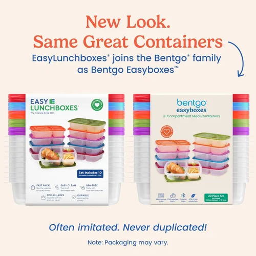 Vista 5 de Bentgo Easyboxes - Loncheras apilables originales - Contenedores de alimentos reutilizables de 3 compartimentos para niños y adultos - Lonchera
