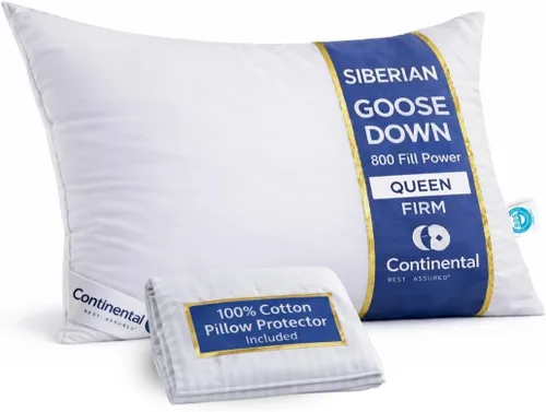 Vista 9 de Continental Bedding Almohada de plumón de ganso siberiano 800 relleno de plumón de ganso blanco, 400 hilos, 100% algodón, suave, media firme