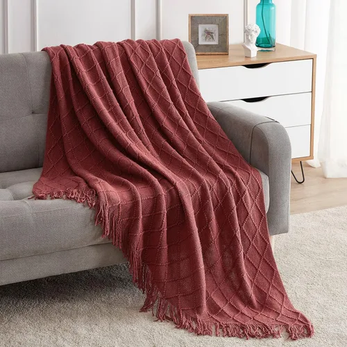 Vista 47 de Bourina Manta de punto decorativa con textura, unicolor y suave, para sofá, 50 x 60 pulgadas, almendra Knitted Throw Blanket 50x60 Inches, Soft