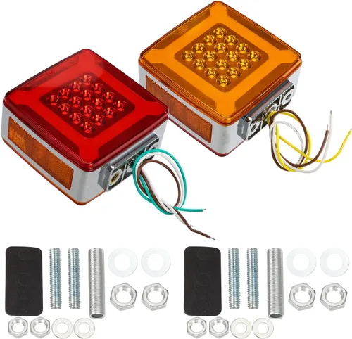 Vista 2 de Partsam Par de Luces de Señal de Giro de Guardabarros de Pedestal Cuadrado de Doble Cara Halo Resplandeciente Triple Stud, Ámbar/Rojo Cuadrado 47