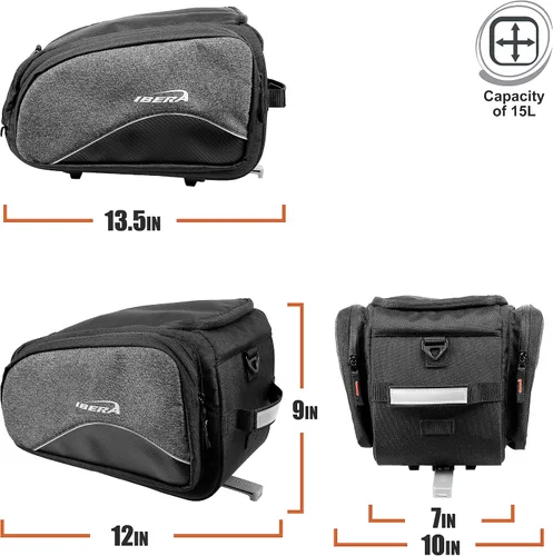 Vista 3 de Ibera Bolsa de Bicicleta MIK Commuter 15L - Bolsas de Bicicleta con Clip para Bicicletas con Funda para Laptop, Múltiples Bolsillos y Correa