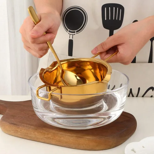 Vista 6 de Buyer Star Olla de acero inoxidable para derretir chocolate, mantequilla, queso, caramelo y jabón (dorado)