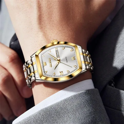 Vista 4 de OLEVS Men Watches Square Business Dress Diamond Analog Quartz Date Luxury Watch for Men Casual Stainless Steel Waterproof Luminous Wrist Watch