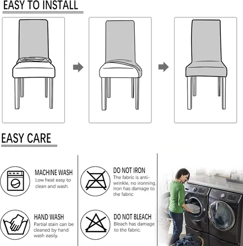 Vista 7 de Juego de 4 fundas para sillas de comedor, fundas elásticas de elastano para sillas de comedor, extraíbles y lavables, protectores desmontables