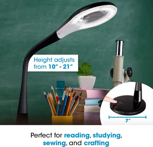 Vista 5 de OttLite Prevention - Lámpara de escritorio LED con lupa ajustable, color negro Los LED ClearSun reducen la fatiga ocular Lupa de grado óptico