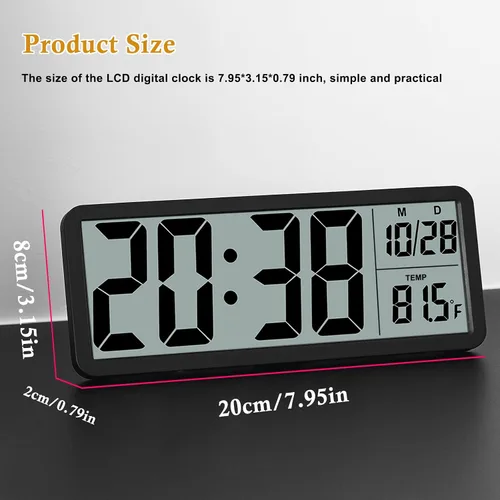 Vista 4 de Reloj de Pared LCD Digital Fácil de Configurar, Pantalla LCD de 8.5 Pulgadas con Pantalla de Hora/Fecha/Temperatura, Reloj de Escritorio Digital