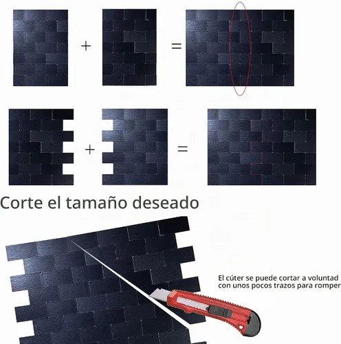 Vista 6 de XUANINY 10 láminas de azulejos metálicos despegables y adhesivos para salpicadero, autoadhesivos de aluminio cepillado estilo subway, pegatina