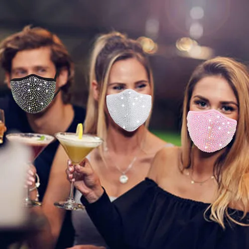 Vista 5 de FOOFUM - Cubrebocas con diamantes de imitación 2 unidades para mujer para carnaval fiesta