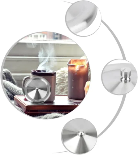 Vista 2 de Cabilock Tapa de taza de acero inoxidable de 4.8 pulgadas, resistente a fugas, para café, té, tapa portátil de retención de calor, para uso en casa