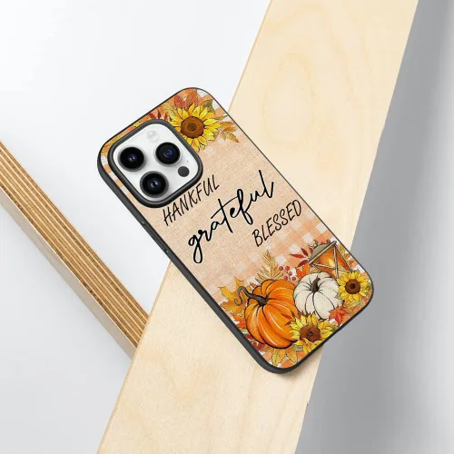 Vista 2 de Thankful Grateful Blessed Pumpkin Sunflower Maple Leaves Funda de teléfono para iPhone 16 15 14 13 12 11 Pro Max Galaxy S25 S24 S23 S22 S21 FE Note