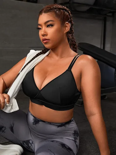 Vista 5 de COZYEASE Brasier deportivo elástico básico con cuello en V y bloques de color para mujer