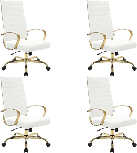 Vista 11 de LeisureMod Silla de oficina moderna de cuero con respaldo alto, silla de escritorio ejecutiva giratoria y ajustable con marco dorado, diseño Blanco