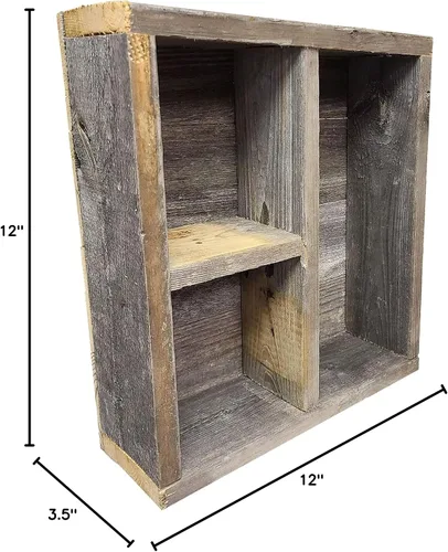 Vista 2 de Estante cuadrado de madera reciclada, madera rústica envejecida, fabricado en los Estados Unidos