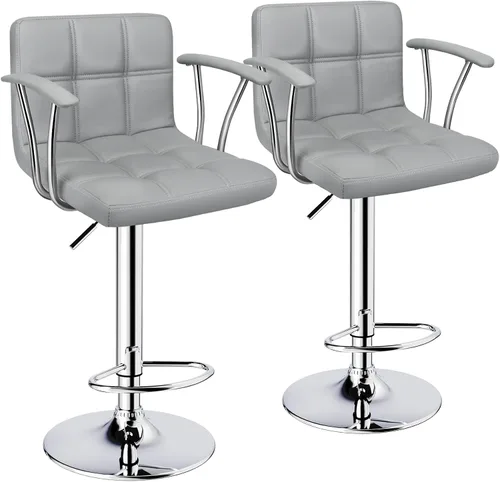 Vista 8 de ERGOSEAT Juego de 2 taburetes de bar, taburetes giratorios ajustables con reposabrazos y respaldo, taburetes de bar de altura de mostrador de cuero