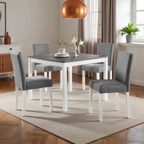 Vista 24 de Juego de mesa de comedor Trygoal para 5, juego moderno de 6 piezas para comedor con mesa rectangular, 4 sillas tapizadas con respaldo y un banco