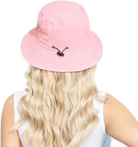 Vista 3 de Packable Bucket Hat for Women Waterproof UV Protection Sun Hat Rosa