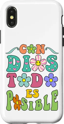 Vista 4 de Funda para iPhone 15 Con Dios Todo es Posible Camisa Cristiana Española para Mujer