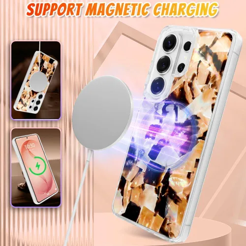 Vista 690 de Bonoma - Funda compatible con Samsung Galaxy S21 Plus, diseño de corazón con purpurina, color rosa Support for MagSafe, Plating Magnetic Case TPU