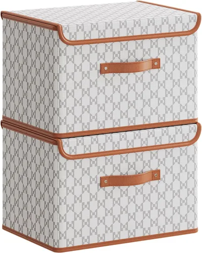 Vista 15 de Tuza Paquete de 2 contenedores de almacenamiento con tapas, contenedor organizador plegable de armario, caja organizadora de tela con asas, cajas