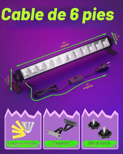 Vista 6 de Paquete de 4 barras de luz negra LED de 42W, luz negra con cable de 6 pies + interruptor + enchufe, suministros para fiestas de luces negras que