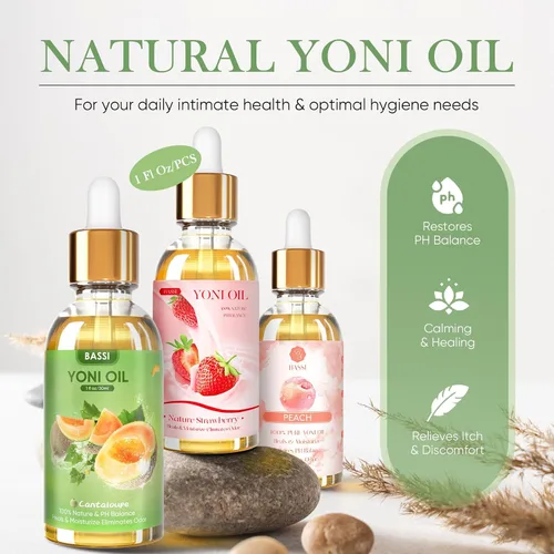 Vista 3 de 3 piezas de aceite natural Yoni para mujeres - Aceite femenino hidratante vaginal - Reduce el olor, restaura el equilibrio del pH, ayuda