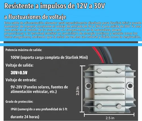 Vista 2 de Adaptador Starlink Mini de 12 V, convertidor de 12 V/24 V a 30 V 3.5 A con cable de alimentación de CC, cable adaptador de alimentación de entrada