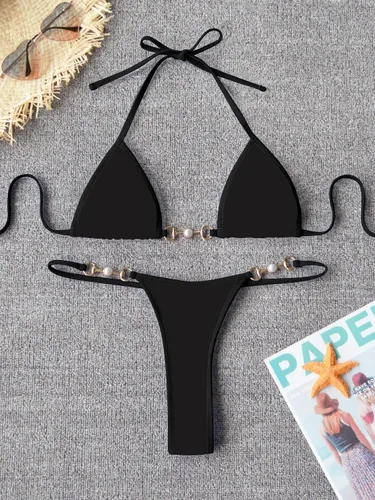 Vista 5 de Conjunto de Bikini de Tanga Triangular TASHEHE para Mujer, Traje de Baño Sexy de Dos Piezas, Estilo Brasileño, Bikini Lindo