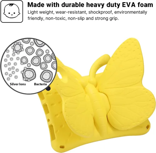 Vista 46 de FW Fire 7 - Funda para tablet para niños, Amazon Fire 7 2022, funda de mariposa con luz de atril, EVA, protección contra caídas, resistente, a