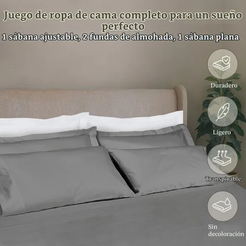 Vista 3 de Threadmill - Juego de sábanas de 4 piezas de 100 % algodón, 500 hilos, calidad de lujo de hotel, con bolsillos profundos, ajustadas, suaves y Gris