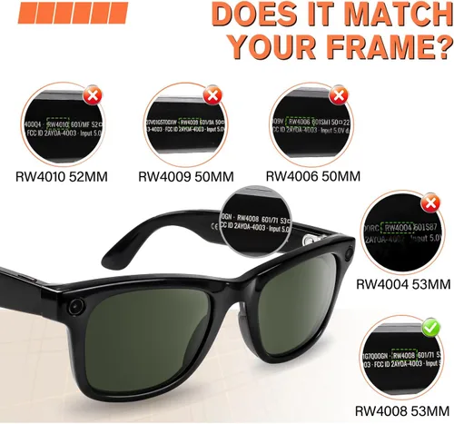 Vista 3 de Lentes de repuesto polarizadas prémium de 0.059 in para gafas de sol inteligentes Ray-Ban Meta Wayfarer RW4008 de 2.087 in Fotocrómico transparente
