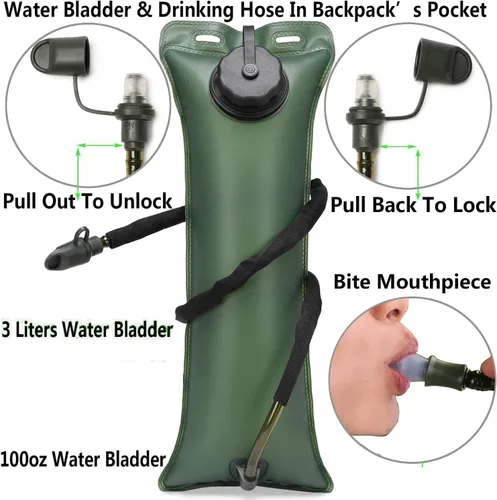 Vista 2 de Mochila Táctica de Hidratación Militar con Bolsa de Agua de 3L, Portador de Vejiga de Agua Impermeable para Correr, Trotar, Ciclismo, Senderismo