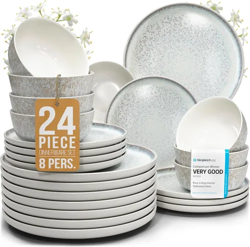 Vista 45 de Juego de vajilla de gres para 4 personas 12 piezas – Juego de platos y cuencos negros mate – Apto para lavavajillas, microondas y resistente a