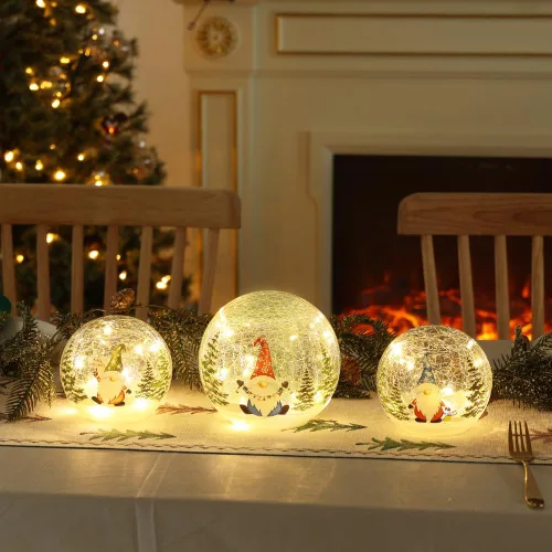Vista 7 de Decoraciones de Navidad para interiores, 3 piezas de gnomos iluminados, globos de nieve de Navidad, decoración del hogar, decoraciones de mesa
