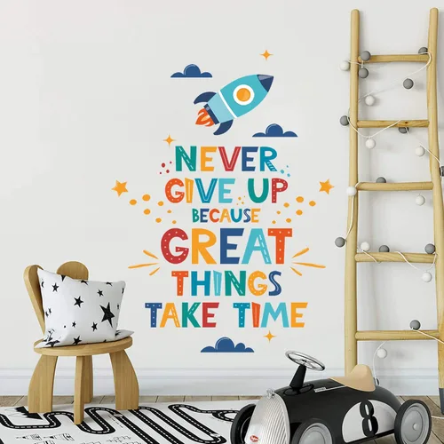 Vista 4 de Calcomanías de pared inspiradoras, calcomanías de pared extraíbles con texto motivacional con letras positivas, calcomanía de frase "Never Give Up
