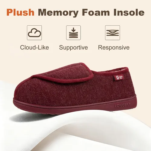 Vista 5 de LongBay Pantuflas ajustables para mujeres, de espuma viscoelástica, cómodas, anchas, zapatos de casa para diabéticos, Edema, ortopédicos