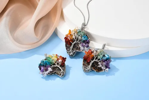 Vista 7 de Collar con dije Top Plaza 7 chacras Natural Healing, ajustable y de resina de amonita fósil, joyería para mujeres hombres.