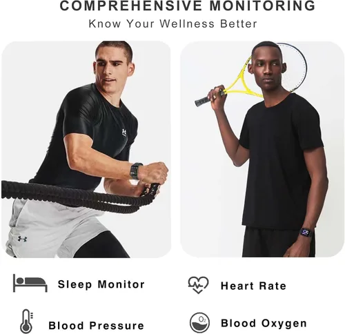 Vista 4 de Paukila Relojes inteligentes para hombres, reloj de fitness de 1.65 pulgadas con frecuencia cardíaca 24/7/presión arterial/monitor de sueño