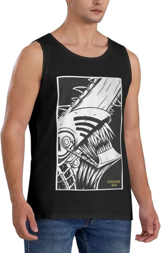 Vista 7 de Chainsaw Anime Man - Camiseta sin mangas de algodón con patrón personalizado para correr, entrenamiento, color negro