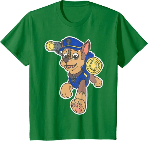 Vista 36 de Paw Patrol Chase Character Patch - Camiseta negra de manga corta con cuello redondo y ajuste clásico, talla S Negro