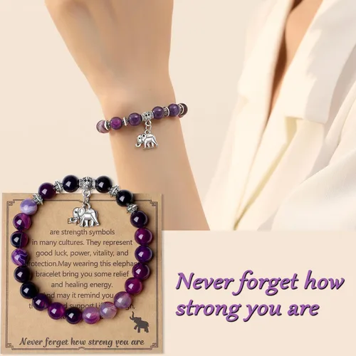 Vista 3 de MAIBAOTA Regalos de elefante para mujer, pulsera de elefante, regalos inspiradores, pulseras de fuerza para mujeres, pulsera de ansiedad, pulseras
