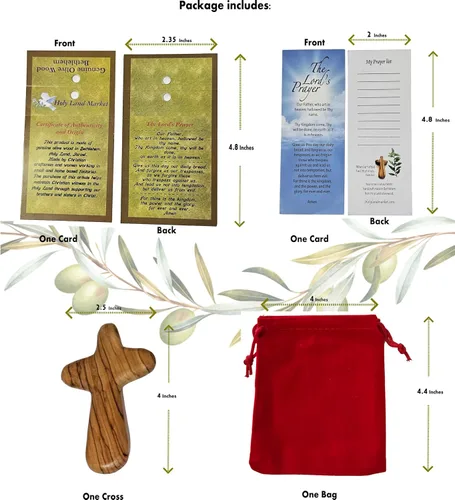 Vista 9 de Holy Land Market Cruz de comodidad/sujeción también conocida como cruz de palma o mano con bolsa de terciopelo y dos certificados (4 pulgadas) (1)