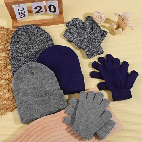 Vista 4 de Cooraby Paquete de 6 gorros de invierno para niños, gorros de invierno con dedos completos, guantes elásticos para niños y niñas
