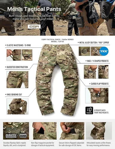Vista 8 de CQR Pantalones tácticos para hombre, resistentes al agua, pantalones cargo Ripstop, ligeros EDC trabajo, senderismo, ropa para exteriores