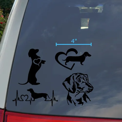 Vista 3 de Paquete de 4 calcomanías de perro salchicha: mendicidad de perro salchicha, latido del corazón de perro Weiner, corazón de perro salchicha, Negro