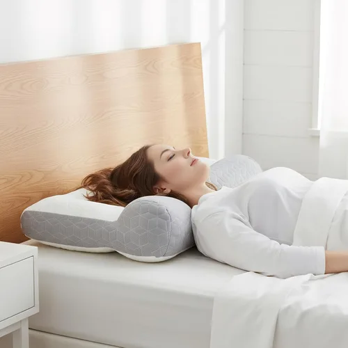 Vista 3 de Almohada cervical ergonómica para dormir con látex para dormir de lado y aliviar el dolor, color gris