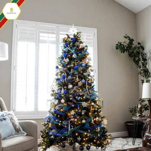 Vista 10 de Paramexview® Juego de 24 bolas de Navidad, 40mm/1.57", bolas colgantes para árbol de Navidad inastillables, decoración con gancho precolocado Azul
