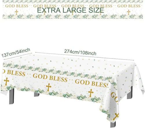 Vista 4 de Makarios Mantel de bautismo, Dios bendiga, cruz, mantel de primera comunión (verde)