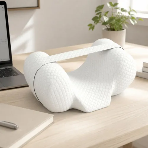 Vista 2 de Postoperative Care Pillow Ergonomic Cervical Pillow Memory Foam Neck Support Cushion with Contoured Center and Raised, Blue and White Patchwork