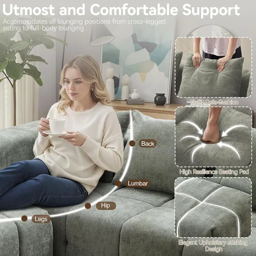 Vista 4 de Sofás sin estructura de 119" tamaño extragrande estilo nube para sala de estar, sofá seccional modular moderno con mechones con asiento profundo